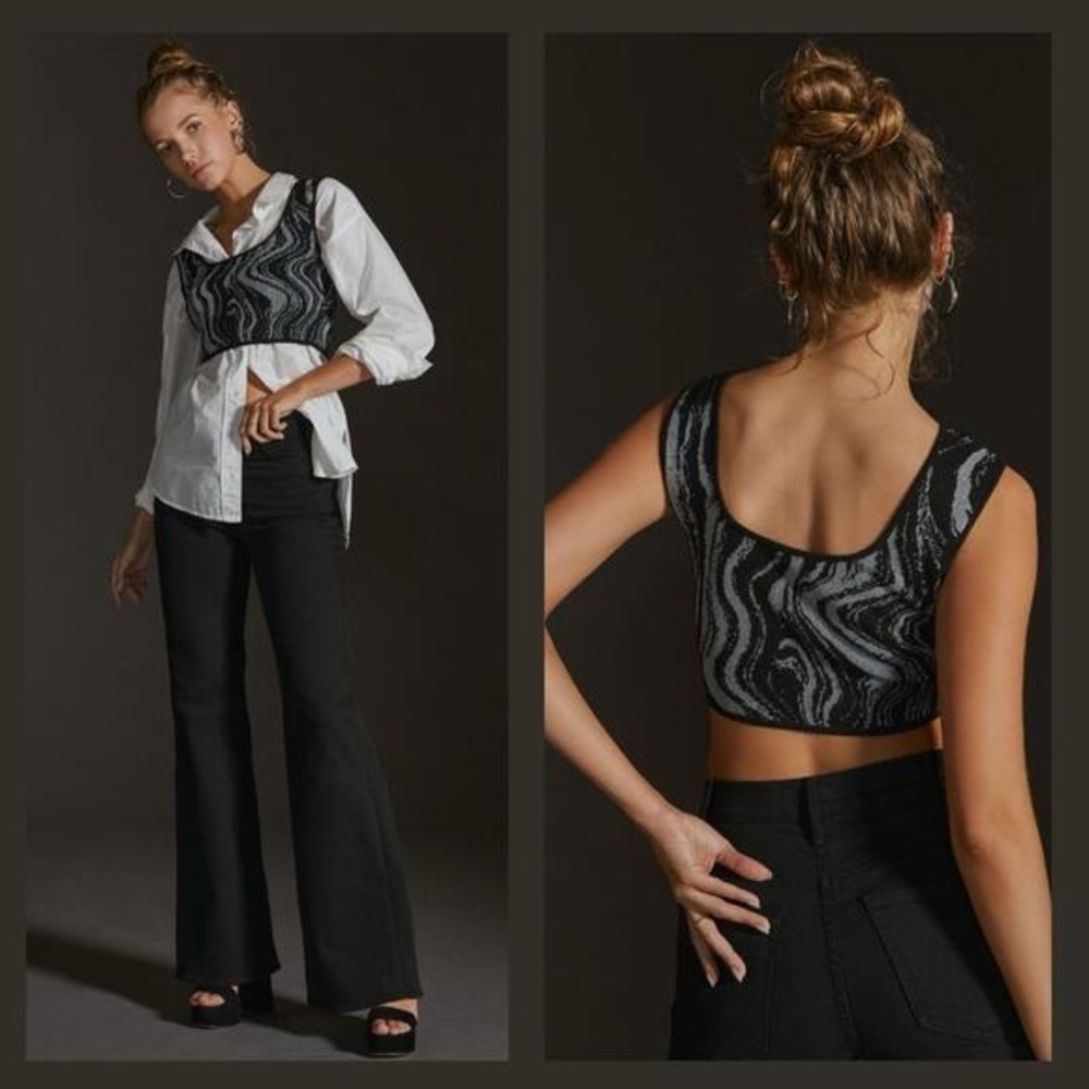 By Anthropologie Cropped Marble Vest — Grey/Black